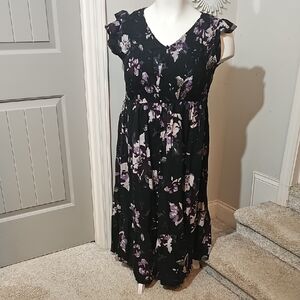 Torrid Black Midi Dress with Purple Floral Print